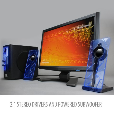 BassPULSE 2.1 Stereo Speaker System with Powered Subwoofer- Blue